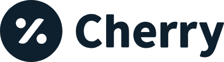 A dark blue circle with a white percent sign inside, followed by the word "Cherry" in bold, dark blue letters on a light background.