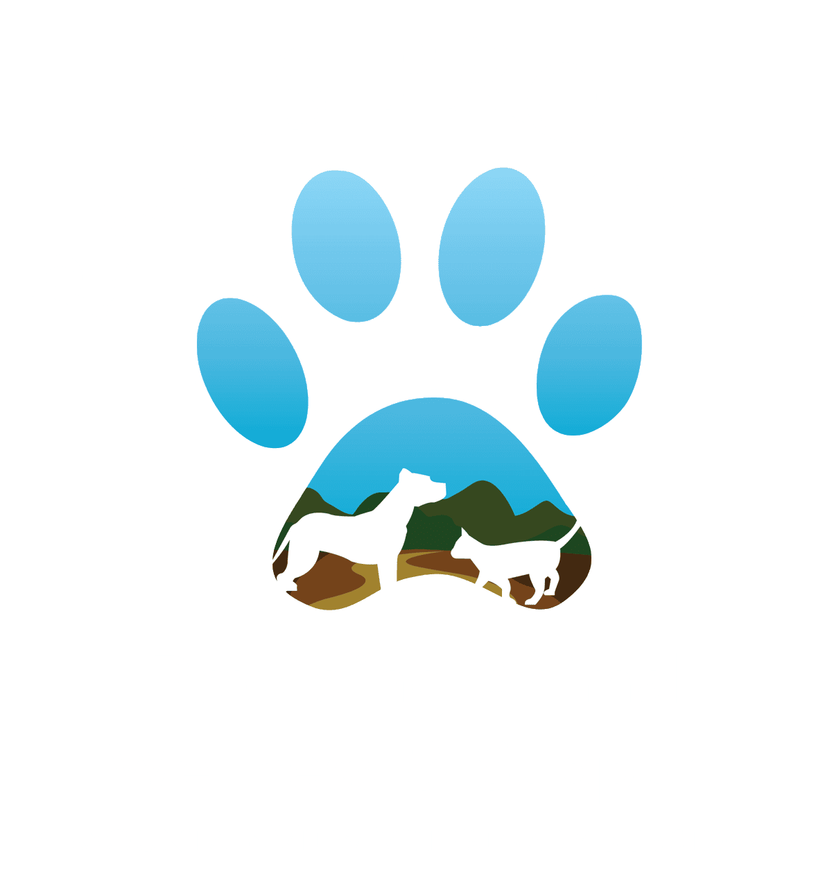 Logo for P.A.W.S. Project featuring a large blue paw print with silhouettes of a dog and cat inside, mountains in the background, and the text “Providing Animal Wellness & Support.